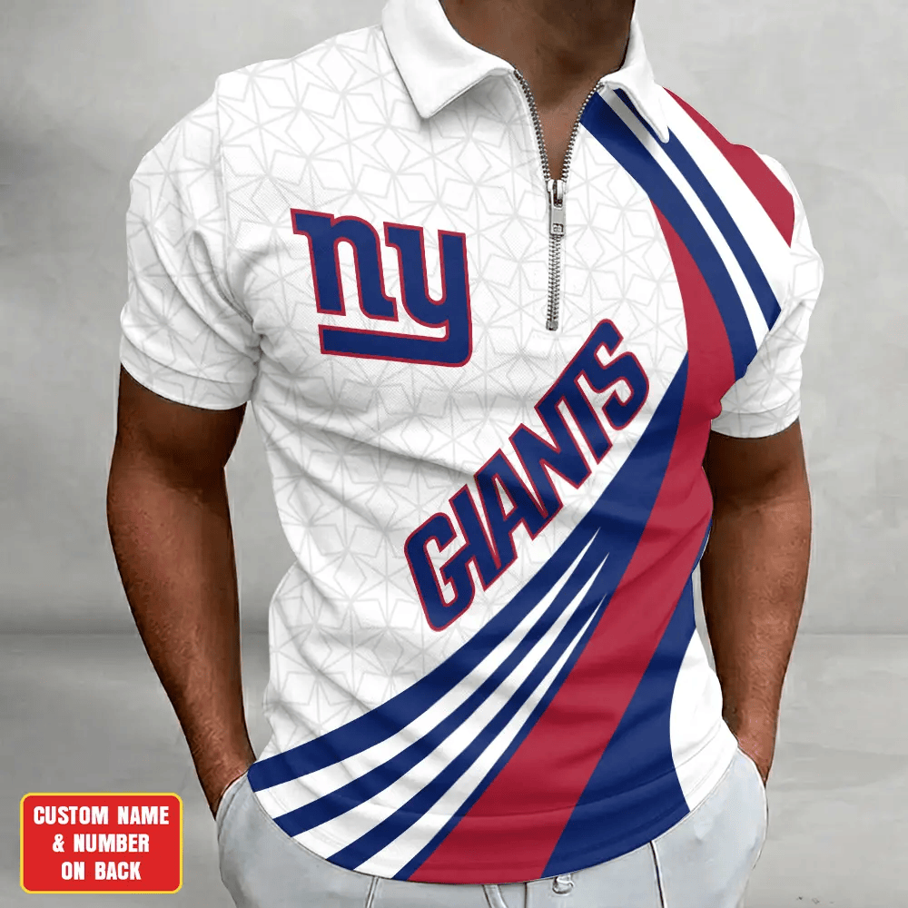 [SPECIAL OFFER] NEW CUSTOMIZED NFL32 NYG NEW YORK GIANTS ZIP POLO SHIRT