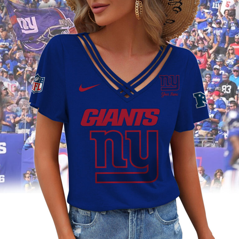 [SPECIAL OFFER] NEW CUSTOMIZED NFL32 NYG NEW YORK GIANTS V-NECK SHIRT