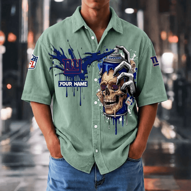 [SPECIAL OFFER] NEW CUSTOMIZED NFL32 NYG NEW YORK GIANTS SEERSUCKER BUTTON SHIRT