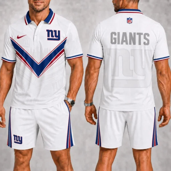 [SPECIAL OFFER] NEW CUSTOMIZED NFL32 NYG NEW YORK GIANTS POLO SHIRT & SHORT PANTS