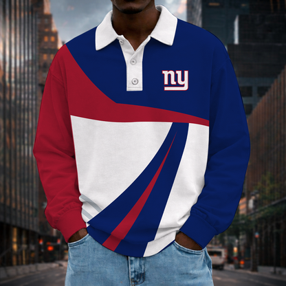 [SPECIAL OFFER] NEW CUSTOMIZED NFL32 NYG NEW YORK GIANTS LONG SLEEVE POLO SHIRT