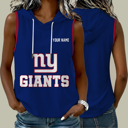[SPECIAL OFFER] NEW CUSTOMIZED NFL32 NYG NEW YORK GIANTS WOMEN'S SLEEVELESS HOODED POCKET TANK TOP