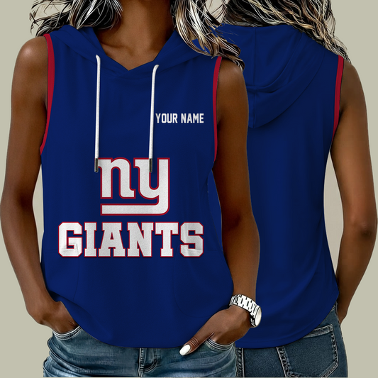 [SPECIAL OFFER] NEW CUSTOMIZED NFL32 NYG NEW YORK GIANTS WOMEN'S SLEEVELESS HOODED POCKET TANK TOP