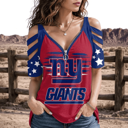 [SPECIAL OFFER] NEW CUSTOMIZED NFL32 NYG NEW YORK GIANTS STRAPPY COLD-SHOULDER TOP