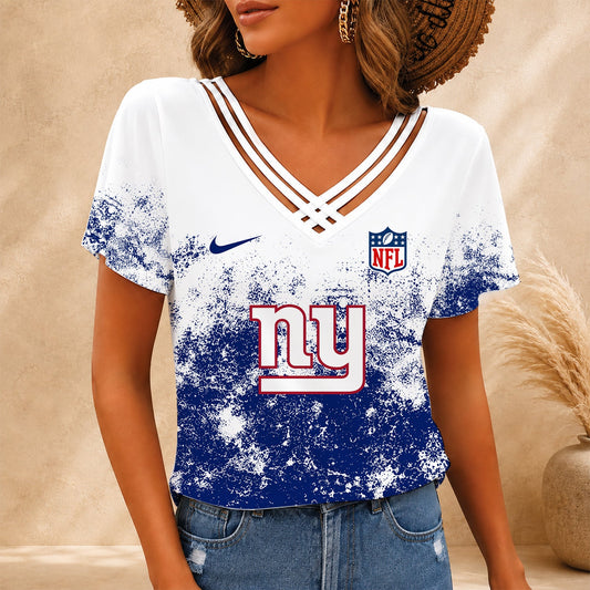 [SPECIAL OFFER] NEW CUSTOMIZED NFL32 NYG NEW YORK GIANTS V-NECK SHIRT