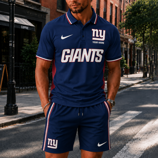 [SPECIAL OFFER] NEW CUSTOMIZED NFL32 NYG NEW YORK GIANTS POLO SHIRT & SHORT PANTS