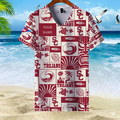LIMITED EDITION - NEW CUSTOMIZED FBS NCAA32 USC USC TROJANS V-NECK FEMALE SHIRT