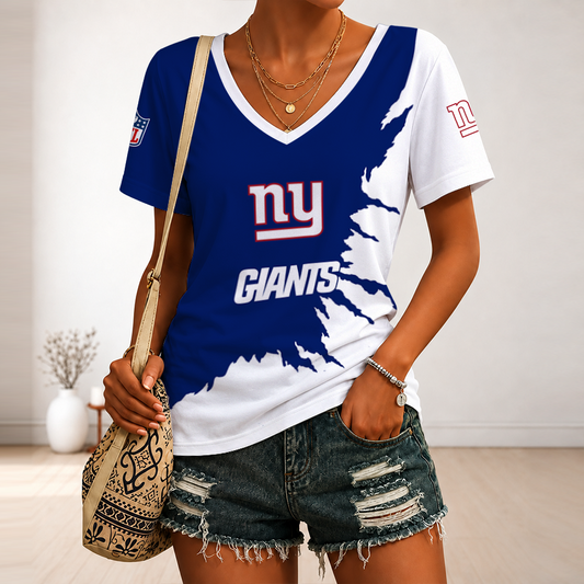 [SPECIAL OFFER] NEW CUSTOMIZED NFL32 NYG NEW YORK GIANTS V-NECK FEMALE SHIRT