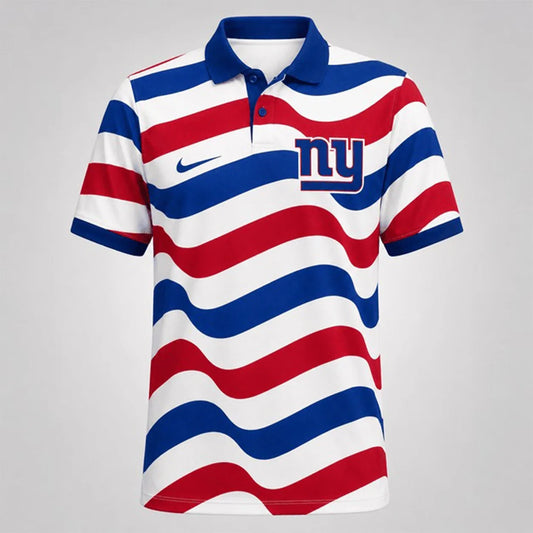 [SPECIAL OFFER] NEW CUSTOMIZED NFL32 NYG NEW YORK GIANTS STRIPED POLO SHIRT