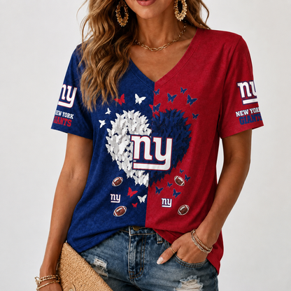 [SPECIAL OFFER] NEW CUSTOMIZED NFL32 NYG NEW YORK GIANTS V-NECK FEMALE SHIRT