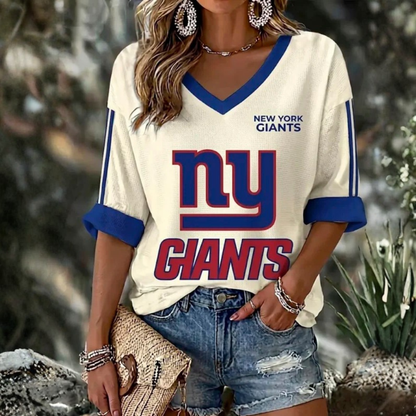 [SPECIAL OFFER] NEW CUSTOMIZED NFL32 NYG NEW YORK GIANTS WOMEN'S HEART V-NECK LONG SLEEVE SHIRT