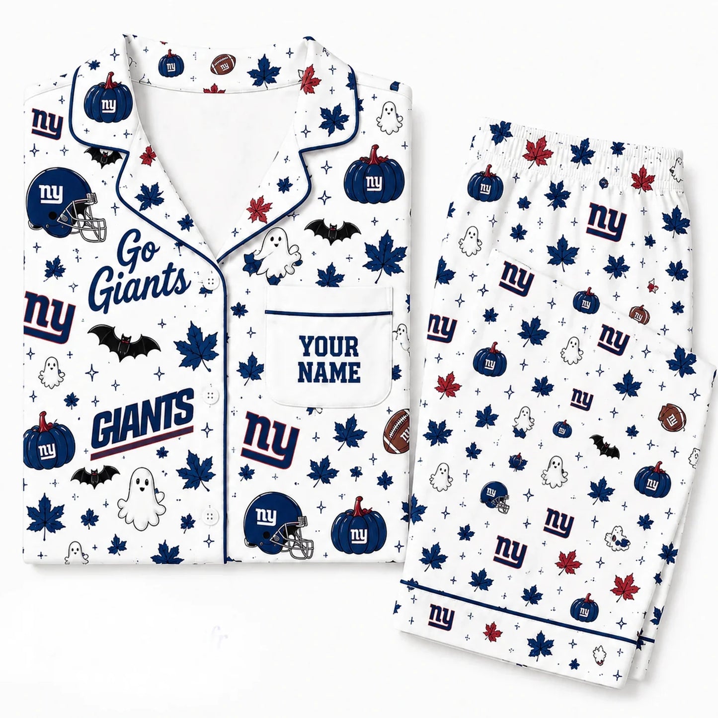 [SPECIAL OFFER] NEW CUSTOMIZED NFL32 NYG NEW YORK GIANTS HALLOWEEN LONG PAJAMAS SET