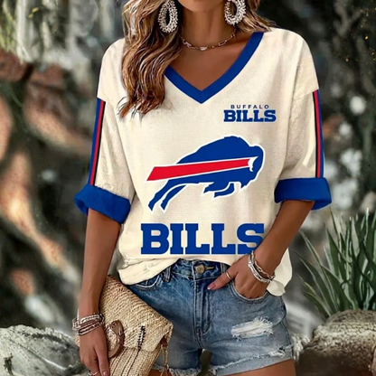 [SPECIAL OFFER] NEW CUSTOMIZED NFL03 BFB BUFFALO BILLS WOMEN'S HEART V-NECK LONG SLEEVE SHIRT