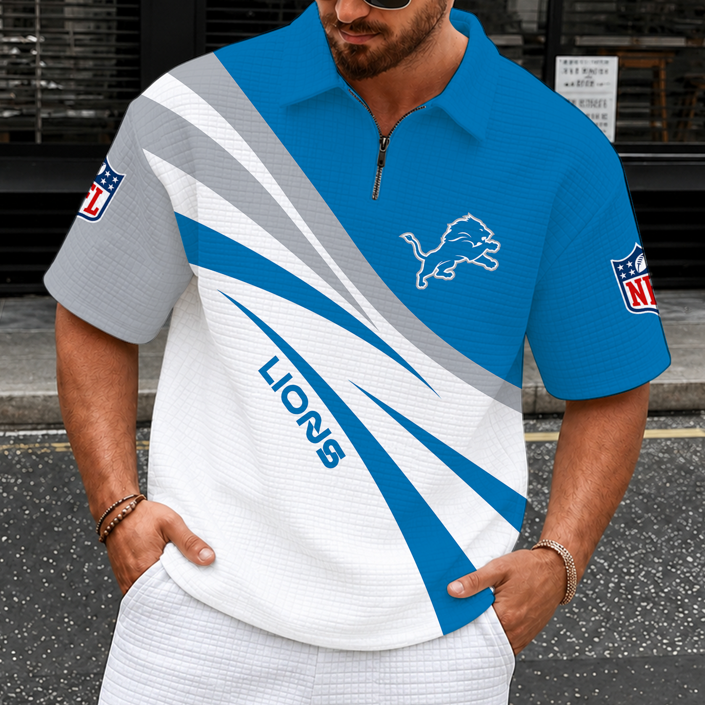 [SPECIAL OFFER] NEW CUSTOMIZED NFL04 DTL DETROIT LIONS QUARTER-ZIP POLO SHIRT