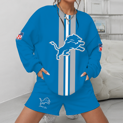 [SPECIAL OFFER] NEW CUSTOMIZED NFL04 DTL DETROIT LIONS UNISEX SWEATSHIRT & SHORTS SET