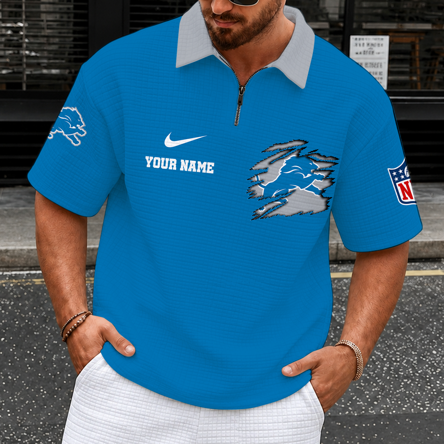 [SPECIAL OFFER] NEW CUSTOMIZED NFL04 DTL DETROIT LIONS QUARTER-ZIP POLO SHIRT