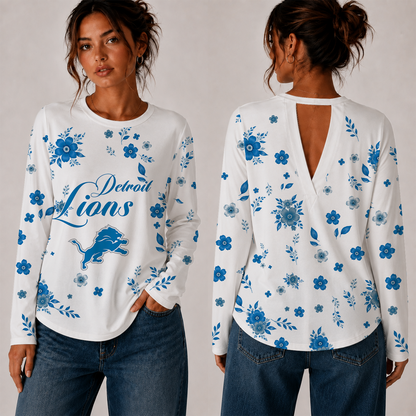 [SPECIAL OFFER] NEW CUSTOMIZED NFL04 DTL DETROIT LIONS WOMEN'S BACK V-CUT LONG-SLEEVE SHIRT
