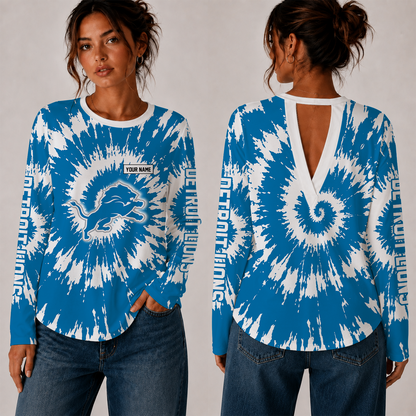 [SPECIAL OFFER] NEW CUSTOMIZED NFL04 DTL DETROIT LIONS WOMEN'S BACK V-CUT LONG-SLEEVE SHIRT