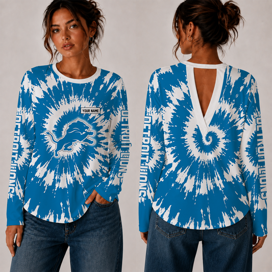 [SPECIAL OFFER] NEW CUSTOMIZED NFL04 DTL DETROIT LIONS WOMEN'S BACK V-CUT LONG-SLEEVE SHIRT