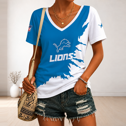 [SPECIAL OFFER] NEW CUSTOMIZED NFL04 DTL DETROIT LIONS V-NECK FEMALE SHIRT