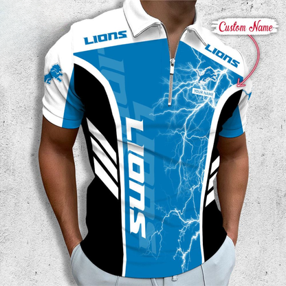 [SPECIAL OFFER] NEW CUSTOMIZED NFL04 DTL DETROIT LIONS ZIP POLO SHIRT