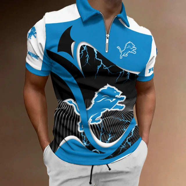 [SPECIAL OFFER] NEW CUSTOMIZED NFL04 DTL DETROIT LIONS ZIP POLO SHIRT