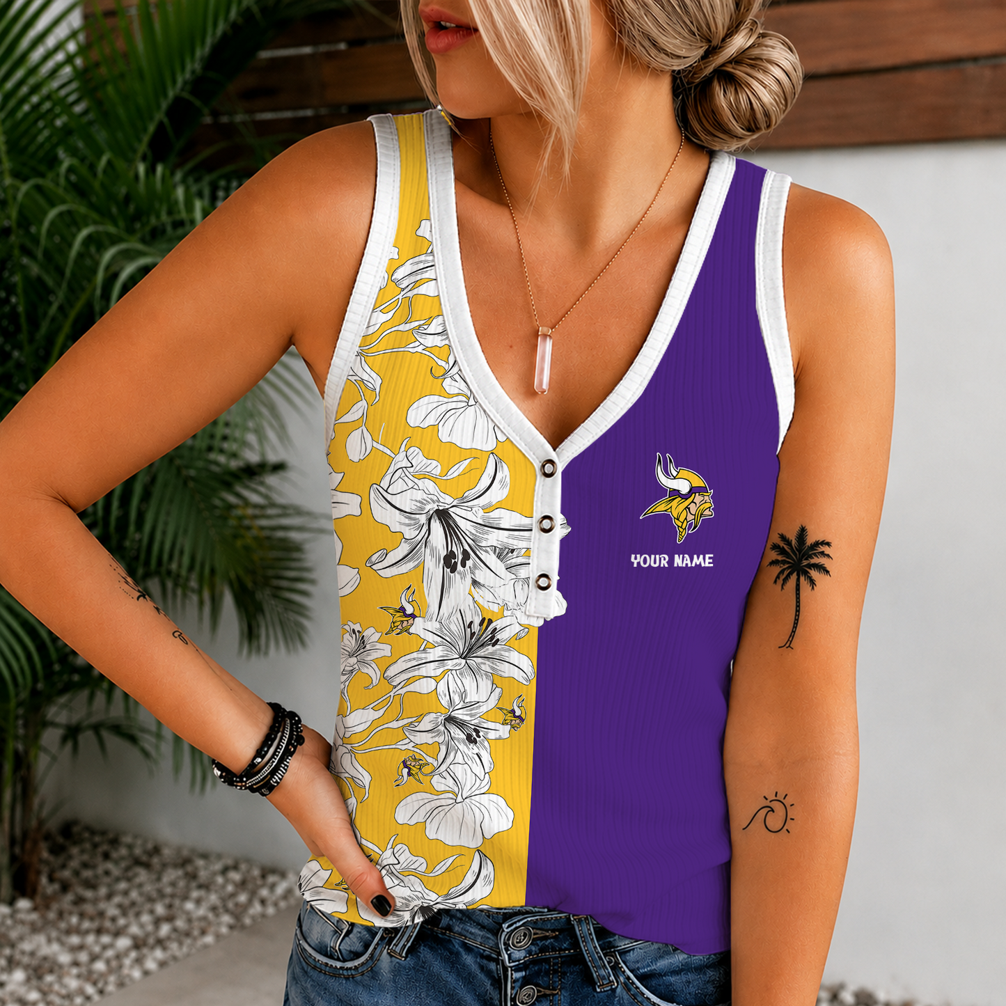 [SPECIAL OFFER] NEW CUSTOMIZED NFL05 MVK MINNESOTA VIKINGS WOMEN'S V-NECK TANK TOP