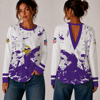 [SPECIAL OFFER] NEW CUSTOMIZED NFL05 MVK MINNESOTA VIKINGS WOMEN'S BACK V-CUT LONG-SLEEVE SHIRT