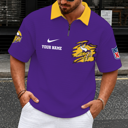 [SPECIAL OFFER] NEW CUSTOMIZED NFL05 MVK MINNESOTA VIKINGS QUARTER-ZIP POLO SHIRT