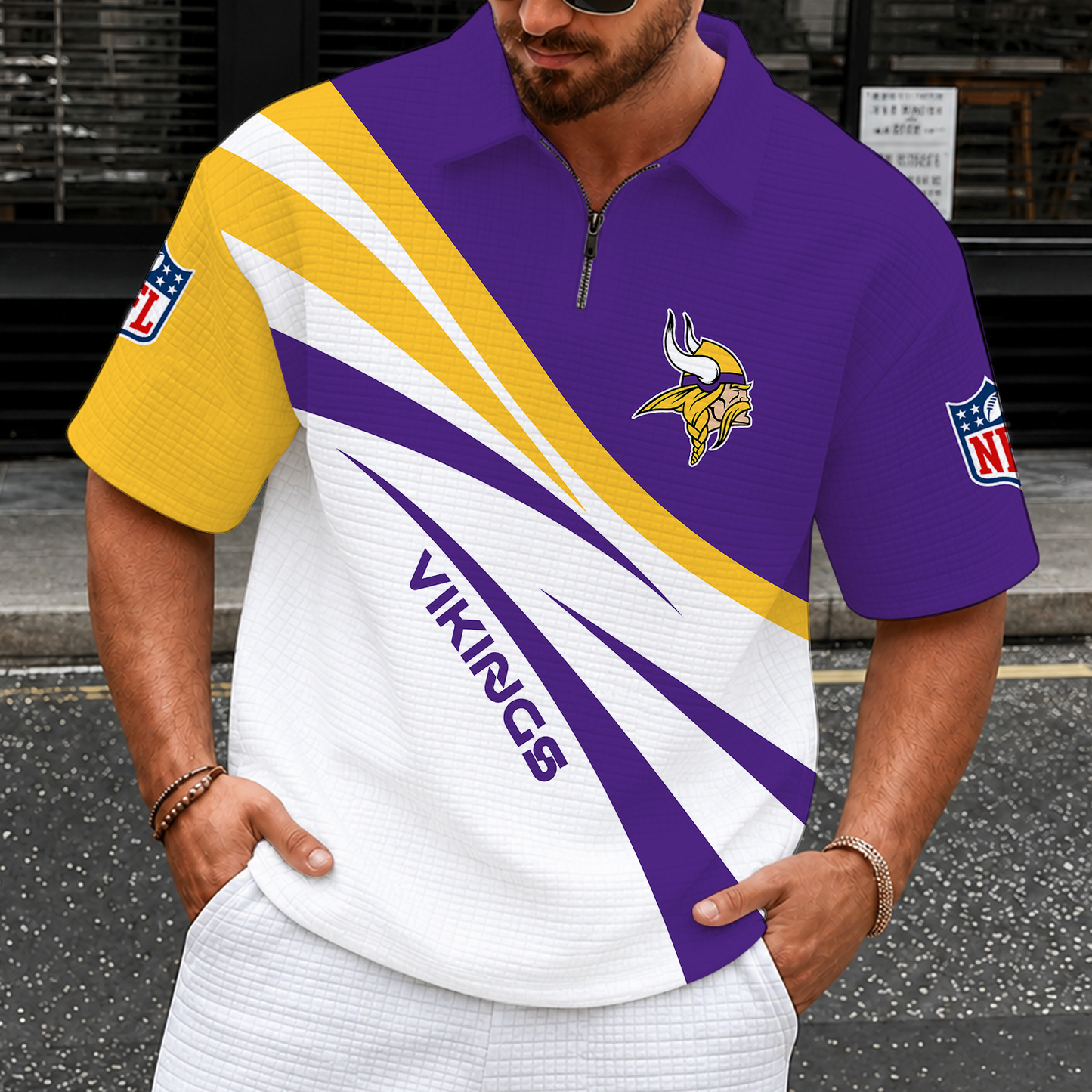 [SPECIAL OFFER] NEW CUSTOMIZED NFL05 MVK MINNESOTA VIKINGS QUARTER-ZIP POLO SHIRT