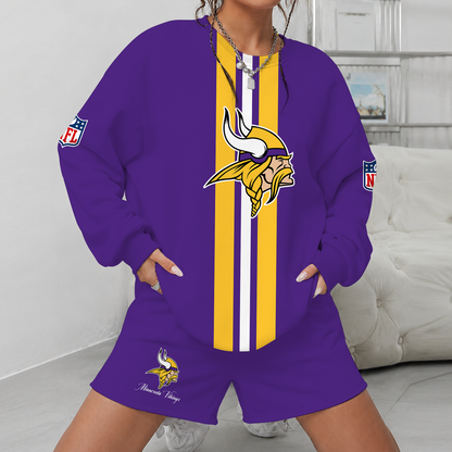 [SPECIAL OFFER] NEW CUSTOMIZED NFL05 MVK MINNESOTA VIKINGS UNISEX SWEATSHIRT & SHORTS SET