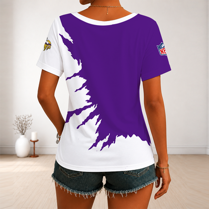 [SPECIAL OFFER] NEW CUSTOMIZED NFL05 MVK MINNESOTA VIKINGS V-NECK FEMALE SHIRT