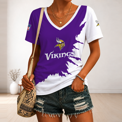 [SPECIAL OFFER] NEW CUSTOMIZED NFL05 MVK MINNESOTA VIKINGS V-NECK FEMALE SHIRT