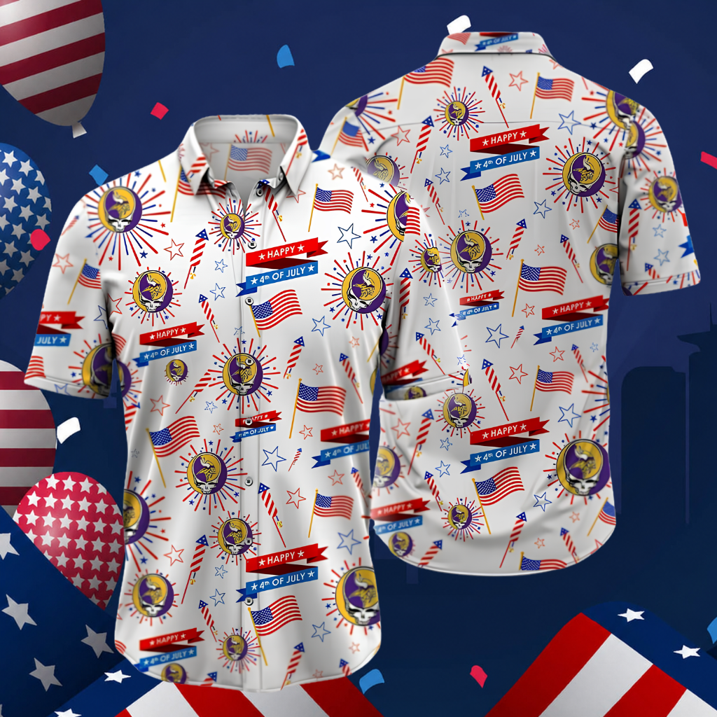 [SPECIAL OFFER] NEW CUSTOMIZED NFL05 MVK MINNESOTA VIKINGS PATRIOTIC 250 USA HAWAIIAN SHIRT