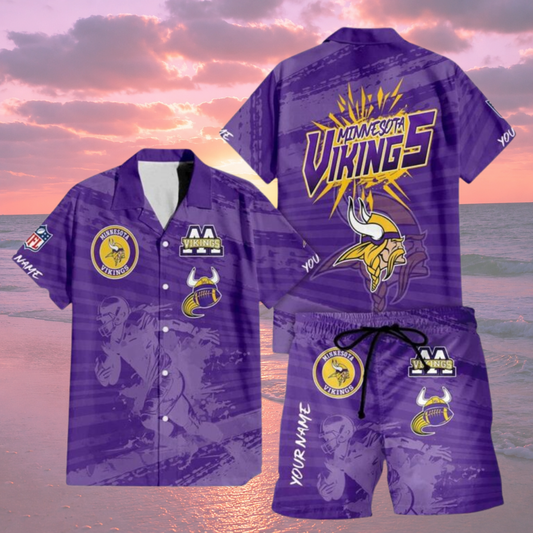 [SPECIAL OFFER] NEW CUSTOMIZED NFL05 MVK MINNESOTA VIKINGS UNISEX HAWAIIAN SHIRT & SHORTS SET