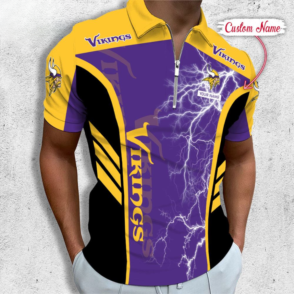 [SPECIAL OFFER] NEW CUSTOMIZED NFL05 MVK MINNESOTA VIKINGS ZIP POLO SHIRT