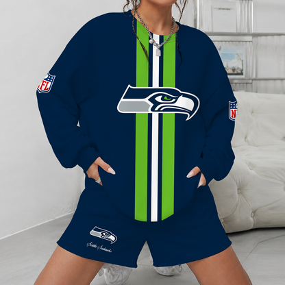 [SPECIAL OFFER] NEW CUSTOMIZED NFL06 SSH SEATTLE SEAHAWKS UNISEX SWEATSHIRT & SHORTS SET