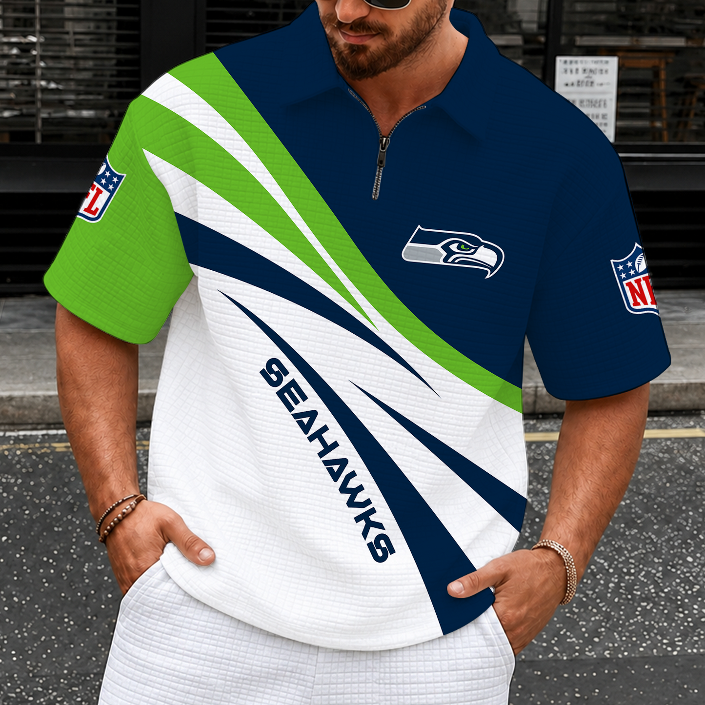 [SPECIAL OFFER] NEW CUSTOMIZED NFL06 SSH SEATTLE SEAHAWKS QUARTER-ZIP POLO SHIRT