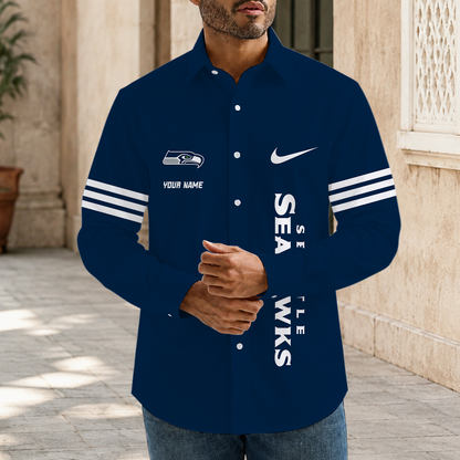 [SPECIAL OFFER] NEW CUSTOMIZED NFL06 SSH SEATTLE SEAHAWKS MEN'S LONG SLEEVE BUTTON-UP SHIRT