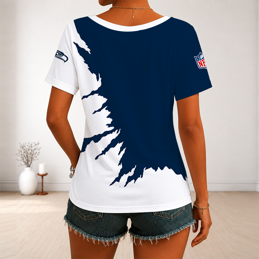 [SPECIAL OFFER] NEW CUSTOMIZED NFL06 SSH SEATLLE SEAHAWKS V-NECK FEMALE SHIRT