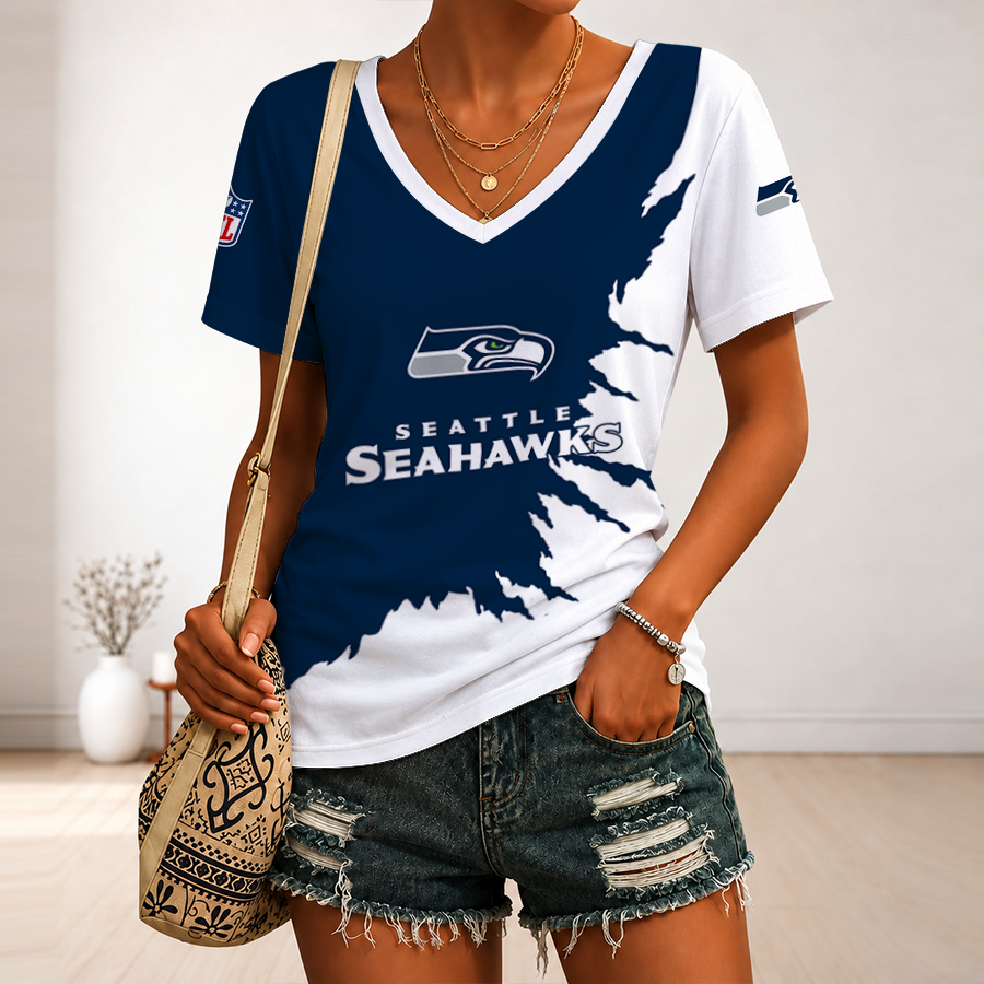 [SPECIAL OFFER] NEW CUSTOMIZED NFL06 SSH SEATLLE SEAHAWKS V-NECK FEMALE SHIRT