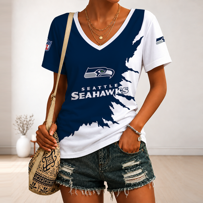 [SPECIAL OFFER] NEW CUSTOMIZED NFL06 SSH SEATLLE SEAHAWKS V-NECK FEMALE SHIRT