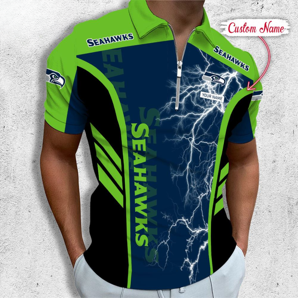 [SPECIAL OFFER] NEW CUSTOMIZED NFL06 SSH SEATTLE SEAHAWKS ZIP POLO SHIRT