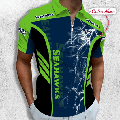[SPECIAL OFFER] NEW CUSTOMIZED NFL06 SSH SEATTLE SEAHAWKS ZIP POLO SHIRT