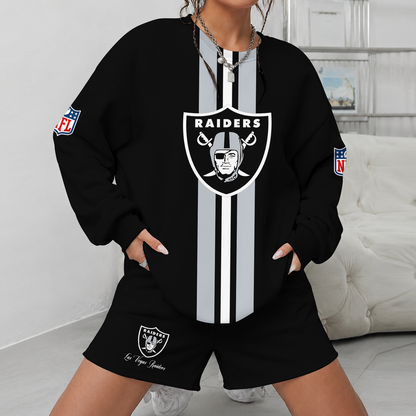 [SPECIAL OFFER] NEW CUSTOMIZED NFL07 LVR LAS VEGAS RAIDERS UNISEX SWEATSHIRT & SHORTS SET