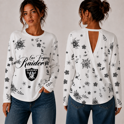 [SPECIAL OFFER] NEW CUSTOMIZED NFL07 LVR LAS VEGAS RAIDERS WOMEN'S BACK V-CUT LONG-SLEEVE SHIRT