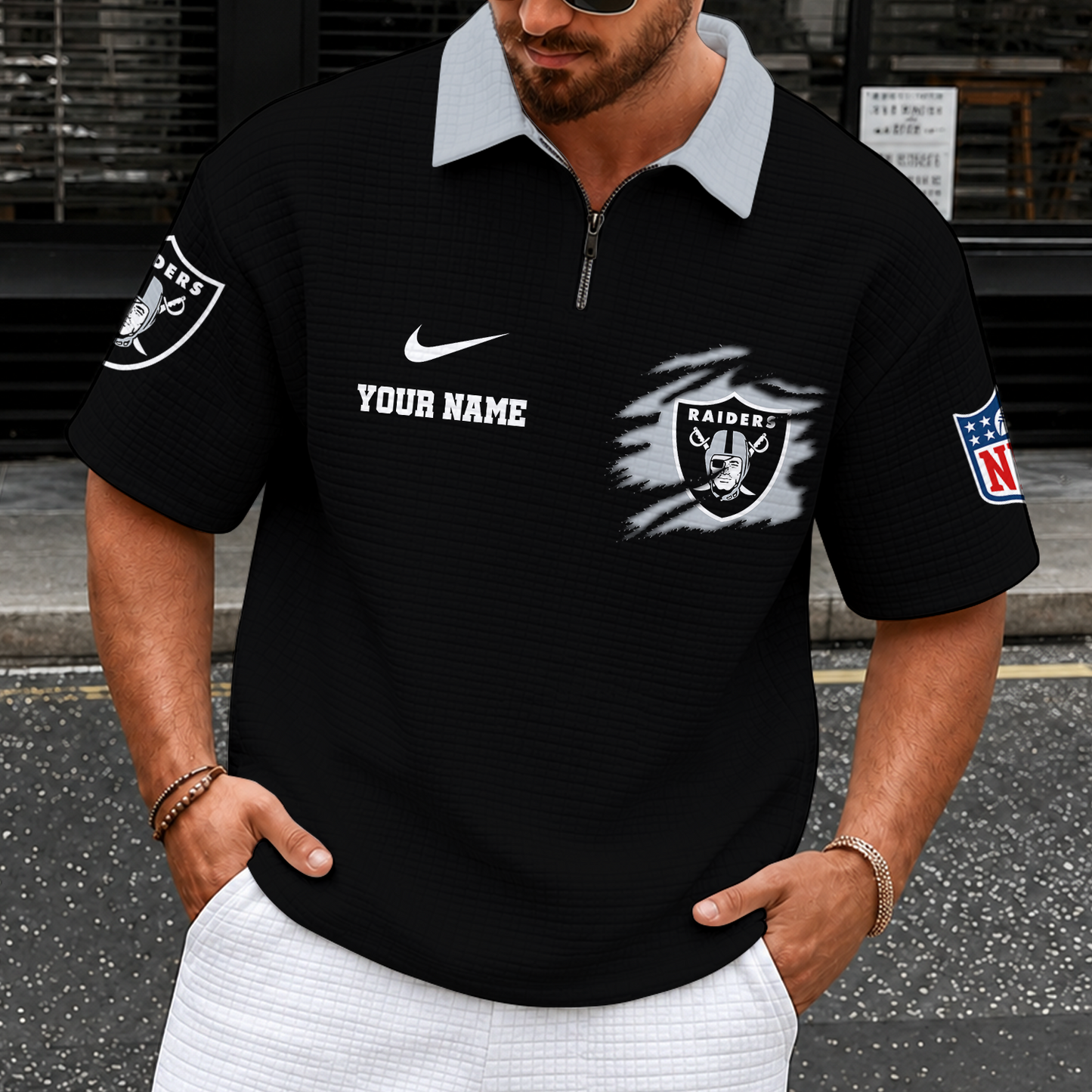 [SPECIAL OFFER] NEW CUSTOMIZED NFL07 LVR LAS VEGAS RAIDERS QUARTER-ZIP POLO SHIRT