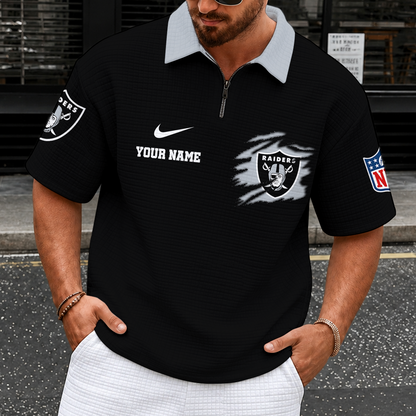 [SPECIAL OFFER] NEW CUSTOMIZED NFL07 LVR LAS VEGAS RAIDERS QUARTER-ZIP POLO SHIRT