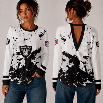 [SPECIAL OFFER] NEW CUSTOMIZED NFL07 LVR LAS VEGAS RAIDERS WOMEN'S BACK V-CUT LONG-SLEEVE SHIRT