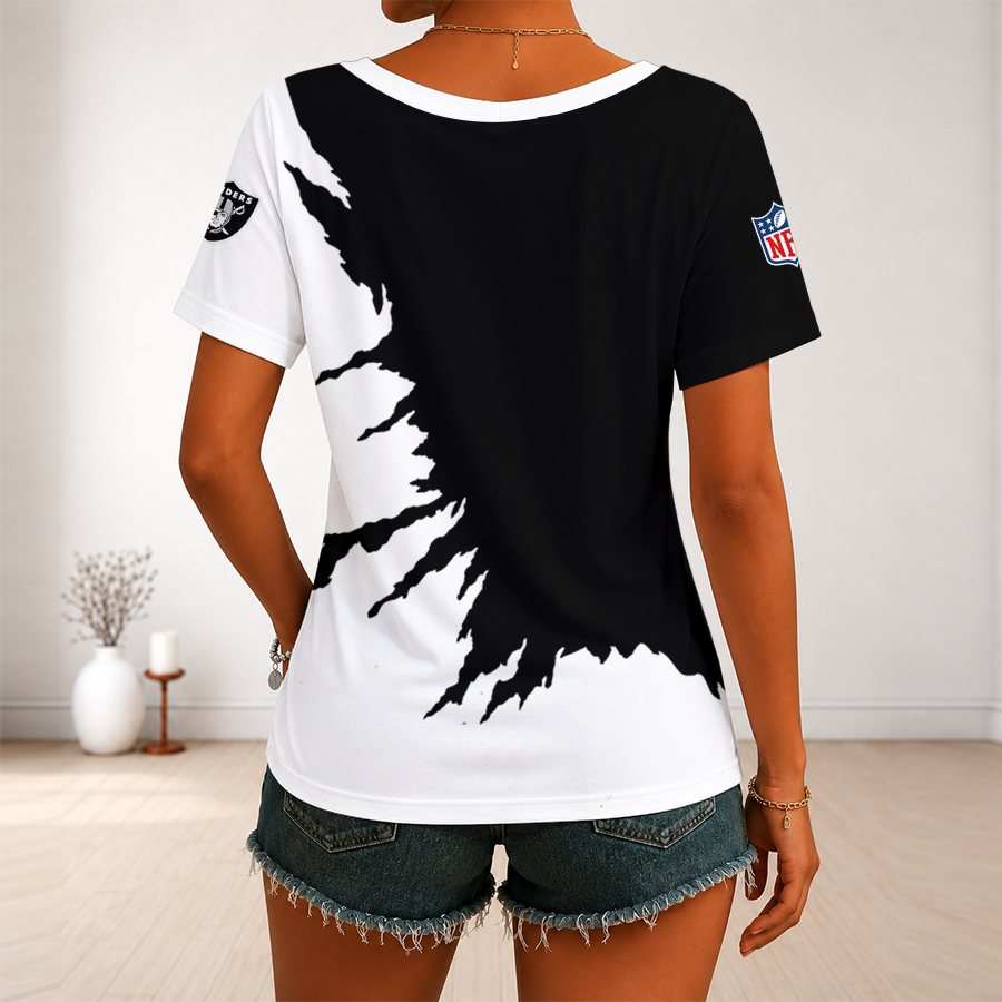 [SPECIAL OFFER] NEW CUSTOMIZED NFL07 LVR LAS VEGAS RAIDERS V-NECK FEMALE SHIRT